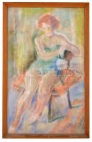 Pólya Edit (1897-?): Merengő lány. Pasztell, papír, jelzett, üvegezett keretben, 52×32 cm