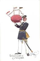 Boldog húsvéti ünnepeket! / Easter greeting card, K.u.K. Kriegsmarine, Navy officer, B. K. W. I. 4123-7 s: Fritz Schönpflug (EK)