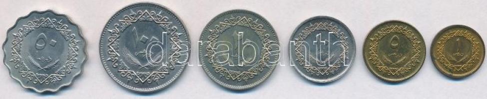 Líbia 1975. 10D Cu-Ni + 1979. 1D sárgaréz-acél + 5D sárgaréz-acél + 20D Cu-Ni + 50D Cu-Ni + 100D Cu-...