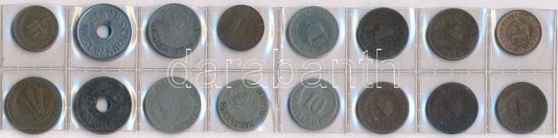 16db-os vegyes váltópénz tétel a 20. század első feléből, berakólapon T:2-3 patina