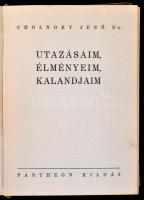 Cholnoky Jenő: Utazásaim, élményeim, kalandjaim. Bp., 1942, Pantheon, 396 p. Kiadói félvászon-kötés, foltos borítóval, kissé laza fűzéssel, szövegközti és egészoldalas illusztrációkkal, fekete-fehér fotókkal,