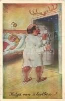 5 db RÉGI humoros motívumlap, vegyes minőség / 5 pre-1945 humour motive cards, mixed quality