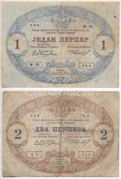 Montenegró 1914. 1P + 2P T:III,III- Montenegro 1914. 1 Perper + 2 Perpera C:F,VG
