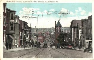 Allentown, Hamilton street, east from 5th street, tram, automobiles (EK)