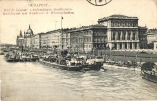 Budapest V. Rudolf rakpart, Magyar Tudományos Akadémia, uszályok, gőzhajó (kis szakadás / small tear)