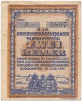 Sopronnyék / hadifogolytábor 1916. június 16. 2f arab sorozat- és sorszámmal, "KRIEGS..." ...