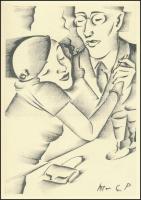 Molnár C. Pál (1894-1981): Kávéházi randevú. Kis szériás ofszet, 30×21 cm