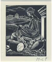 Molnár C. Pál (1894-1981): Tűnődés. Fametszet, papír, utólag jelzett, paszpartuban, kis sérüléssel, 12×10 cm