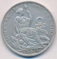 Peru 1930. 1S Ag T:2,2- ph. Peru 1930. 1 Sol Ag C:XF,VF edge error Karuse KM#218.2