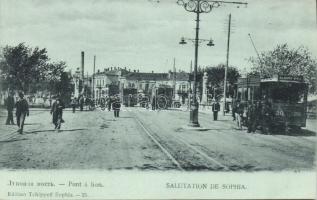 Sofia, Pont a lion, Salutation / Lion Bridge with tram lines 20 and 25. Edition Tchippeff