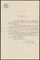 1943 M. Kir. Szegedi V. Honvéd Hadtest vezérkari főnökének levele Bozó Gyula grafikus- iparművésznek címezve, aláírva, a hadtest pecsétjével, 34x23 cm