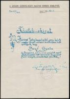 1944 Felvételi okirat, Bozó Gyula grafikus- iparművész Nagy Szent Bazil szerzetesrendbe való felvételéről, Szegedi Görög-Keleti Magyar Esperesi Kerület fejléces levelén, pecséttel, aláírással, 29x21 cm