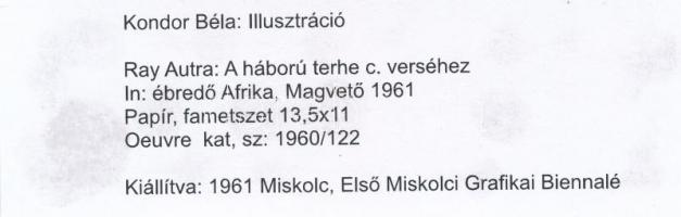 Kondor Béla (1931-1972): Ébredő Afrika. Fametszet, paszpartuban, hátoldalon feliratozva, 14x12 cm