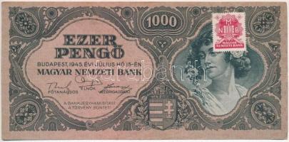 1945. 1000P betűhibás, élénk színű "MNB" bélyeggel T:III szép papír