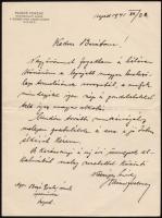 1941 Rainer Ferenc ipartestületi elnök, Szegedi Ipari Vásár elnökének levele Bozó Gyula grafikus- iparművésznek címezve, aláírva, 22,5x17 cm