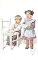 3 db RÉGI gyerek motívumlap, művészlap K. Feiertag aláírásával / 3 pre-1945 child motive cards, art postcards with the signature of K. Feiertag