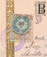 1892 Díszesen illusztrált pintér mesteri bizonyítvány, 50 kr. okmánybélyeggel, Nagykároly, Nagykárol...