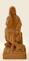 Parasztasszony kutyával, fa szobor, jelzés nélkül, m: 25 cm