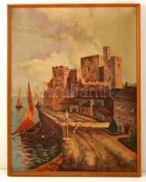 Göböly József (1915-?): Erőd a tengerparton. Olaj, vászon, jelzett,  80×60 cm