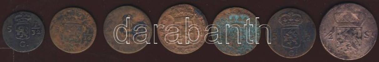 Kis tétel Holland Kelet-India 1803-1824. 1/2D, 1D, 1/2St, benne Java és Overyssel tartományi címerek...