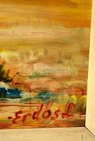 Erdős László (1921-): Gémeskút az Alföldön. Olaj, farost, jelzett, keretben, 40×60 cm