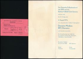 1973 Belépőjegy és meghívó a BFC Dynamo és a Dynamo Moszkva berlini mérkőzésére