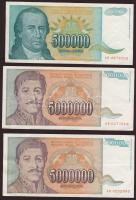 Jugoszlávia 1987. 20.000D + 1993. 5000D, 10.000D, 50.000D (3x), 500.000D (2x), 5000.000D (2x) T:II
