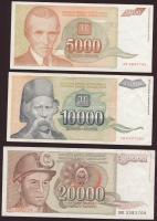 Jugoszlávia 1987. 20.000D + 1993. 5000D, 10.000D, 50.000D (3x), 500.000D (2x), 5000.000D (2x) T:II