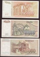 Jugoszlávia 1987. 20.000D + 1993. 5000D, 10.000D, 50.000D (3x), 500.000D (2x), 5000.000D (2x) T:II