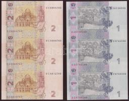 Ukrajna 2004. 1Gr + 2Gr mindkettő 3-as függőleges csíkban T:I