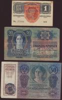 1912-16. 1K, 20K, 50K, 100K (2x) klf felülbélyegzésekkel T:II,III