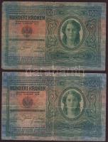 1912-16. 1K, 20K, 50K, 100K (2x) klf felülbélyegzésekkel T:II,III