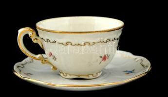 Zsolnay hiányos virág mintás mokkás készlet, matricás, jelzett, kopott