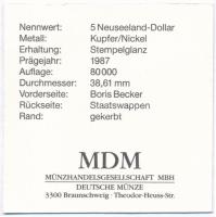 Niue 1987. 5$ Cu-Ni "24. Olimpiai Tenisz Játékok Szöul - Boris Becker" tanúsítvánnyal T:1-...