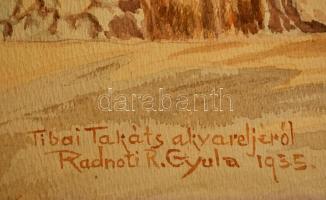 Radnóti R. Gyula (?-?): Házudvar. (Tibai Takáts akvarelljéről) Akvarell, papír, jelzett, 29×43 cm
