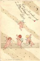 La Chasse Aux Coeurs / Angels, Art Nouveau art postcard, unsigned Raphael Kirchner