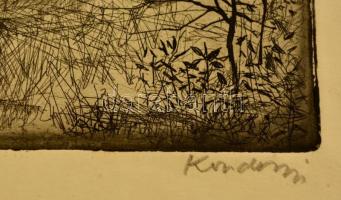 Kondor Lajos (1926-2006): Bajai Halász TSz. Rézkarc, papír, jelzett,  19×29 cm