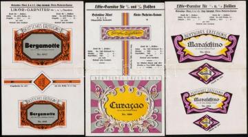 9 db háború előtti német italcímke terv / Vintage German beverage label essays