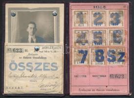 1914 Budapesti Villamos Városi Vasút Rt. BVVVRT fényképes bérletjegye, 12x8 cm