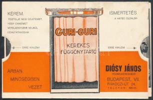 cca 1920 Diósy János rézárukereskedő kihúzhatós reklámlapja, Guri-guri kerekes függönytartóról, 10x15,5 cm