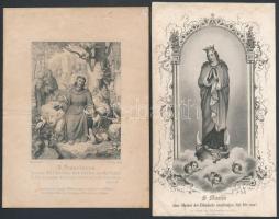 cca 1900 5 db régi szentkép (Szűz Mária (3 db), Szent Ferenc, Szent Alajos), 8x12 cm és 9x13 cm közötti méretben.