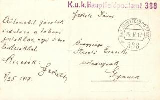 1917 Automobil járatok a tábori postákhoz, napi 5-600 levélzsákkal / WWI K.u.K. military automobiles...