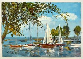 Bánfi jelzéssel: Vitorlások a Balatonon. Olaj, karton, 23×33 cm