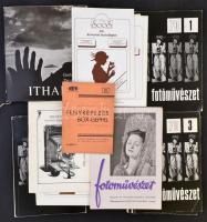 Vegyes fotózással kapcsolatos könyvek és nyomtatványok, 12 db: Gink Károly, Devecseri Gábor: Ithaka! Bp., 1969, Magvető. Kiadói egészvászon-kötés, kiadói papír védőborítóban, 1991-2002 Soós András árverési katalógusok 19.,29.,37,41., 1984 Ofotért árverési katalógus 7., Hevesy Iván: Fényképezés Box-géppel. Bp., é.n., Hatschek és Farkas. KIadói tűzött papírkötés., 1944-1970 Fotóművészet 5 száma (1944., VII. évf. 9 sz., 1970. XIII. évf. 1-4 szám.)