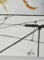 Kun Sarolta (1990-): Vonatra várva. Akvarell-tus, papír, jelzett, felcsavarva, 50×36 cm