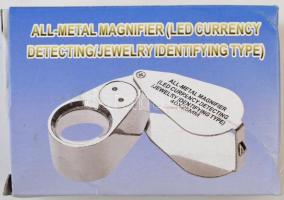 40x-es ékszerész nagyító fém testtel, ledes és Uv világítással, új állapotban