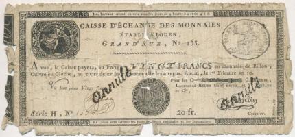 Franciaország / Rouen 1797-1803. 20Fr "annulé (érvénytelen)" felülbélyegzéssel T:IV France / Rouen 1797-1803. 20 Francs "annulé (cancelled)" C:G Krause S245a