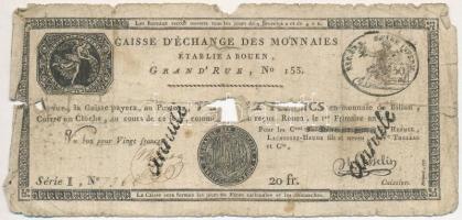 Franciaország / Rouen 1797-1803. 20Fr "annulé (érvénytelen)" felülbélyegzéssel T:IV France / Rouen 1797-1803. 20 Francs "annulé (cancelled)" C:G Krause S245a