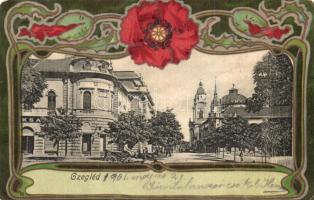Cegléd, utcakép, floral, Art Nouveau litho kerettel. Sebők Béla kiadása (Rb)