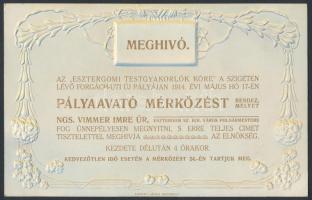 1914 Az Esztergomi Testgyakorlók Köre által kiadott szecessziós stílusú meghívó az esztergomi sportpálya pályaavató mérkőzésére